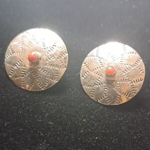 Zuni Coral & Sterling Concha Studs